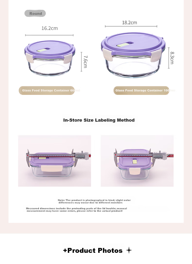 Anmai Borosilicate Heat-Resistant Glass Food Storage Container, 1080ml, Lunch Box, Refrigerator Organizer, Meal Box, S1856 Purple 8
