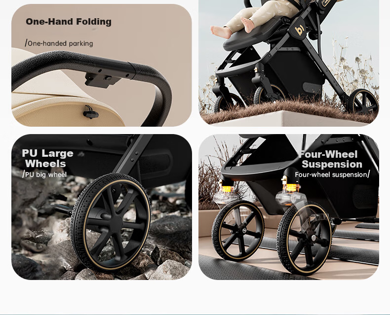 Baby Boat B5 Reversible Lightweight Foldable Stroller High Landscape Seat and Recline 0-3 Years Spinal Protection 3C Certified 4