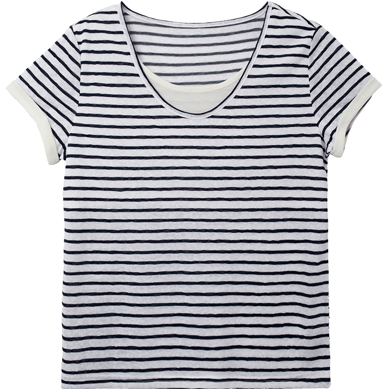 Demana [Refreshing Lyocell] Summer High Elastic Retro Two-in-One Color-Block Striped Slimming Concealing T-Shirt for Women Premium Feel