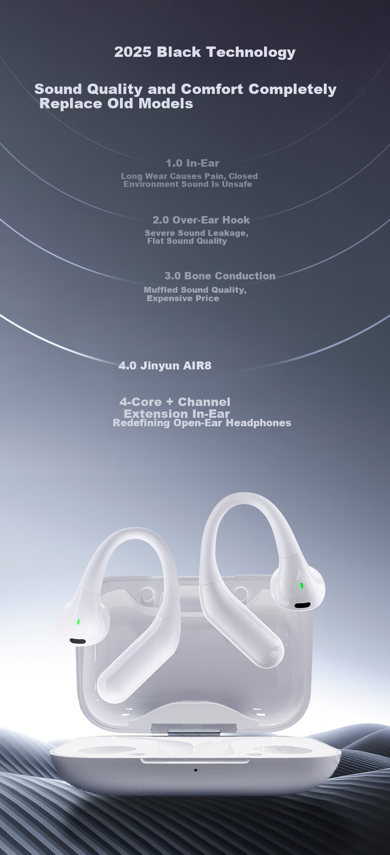 Jinyun Berlin Voice Bluetooth Earbuds Apple Bone Conduction Concept True Wireless Ear-Hook Semi-In-Ear Sports Running Call Long Battery Life Air8 3