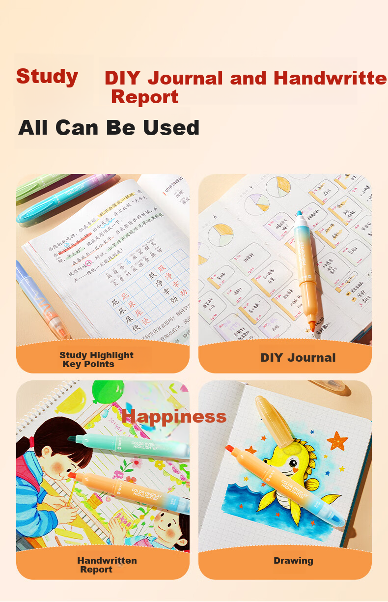 Cat Prince Stackable Color Fluorescent Highlighter Marker Pen Double-Ended Fluorescent Pen for Elementary Students, High-Value Quick-Dry 12-Color Note-Taking Pen for Handwritten Reports 9