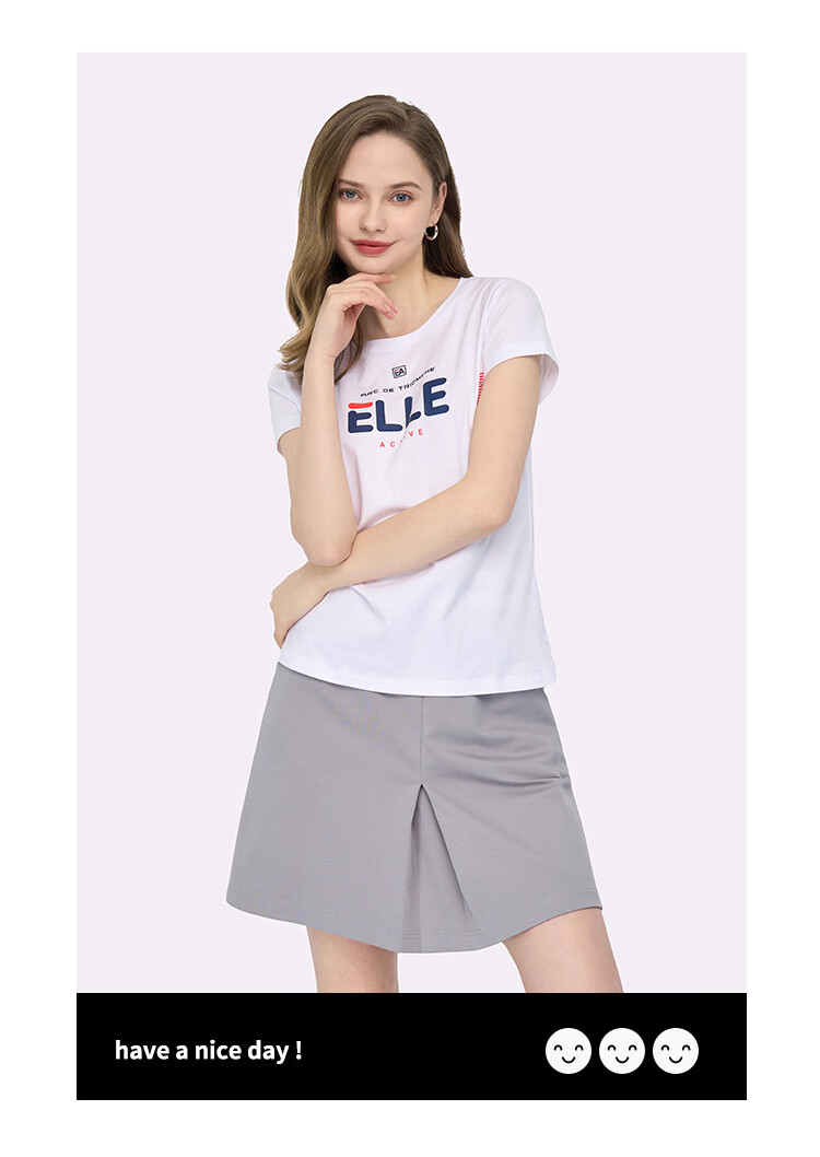 ELLE ACTIVE Women's Cotton T-Shirt Short Sleeve Simple Fashion Letter Print Casual Sports Round Neck Top Summer White S 7