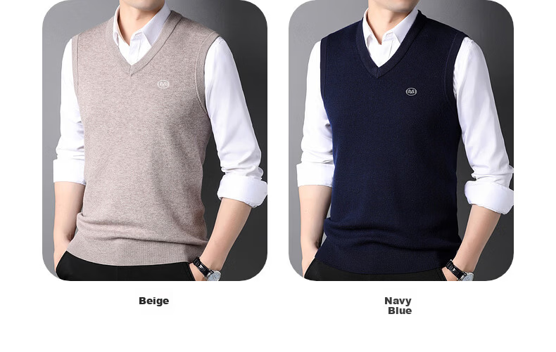 Hengyuanxiang Pure Wool Vest Men's Autumn Pullover V-Neck Knitted Wool Sweater Sleeveless Men's Vest 12