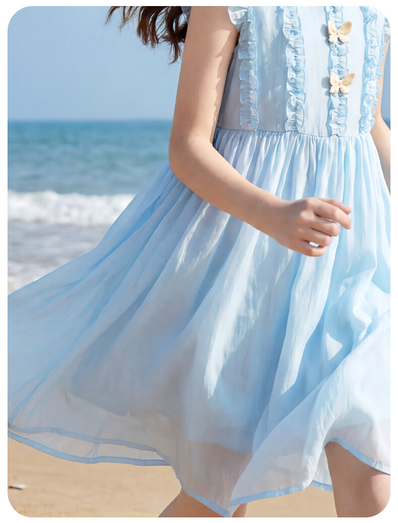 Disney Girls' Tencel Dress Summer New Princess Dress for Older Girls 1A113 Sky Blue 150 13