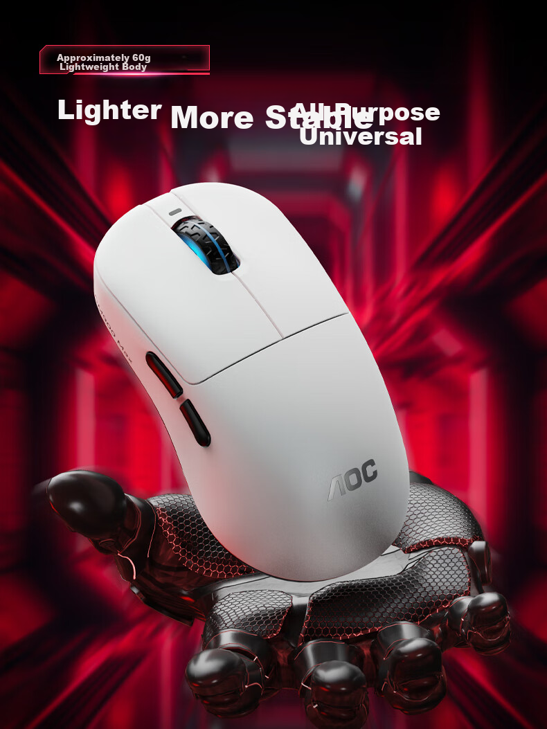 AOC GM900Pro Wireless Bluetooth Tri-Mode Mouse Lightweight PAW3395 Wireless 8K Report Rate Laptop Desktop Large Hand Black 3