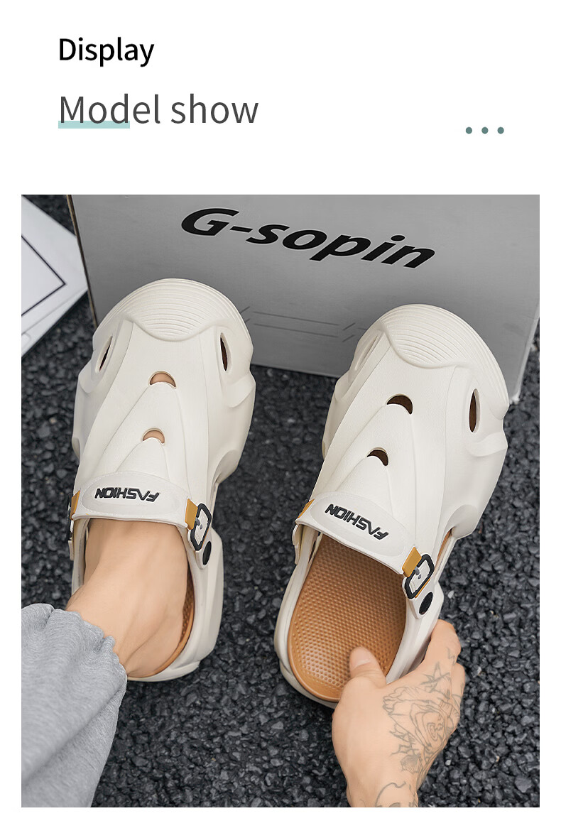 Cartelo Crocodile Men's Summer New Open-Toe Slippers Water-Resistant Clog Shoes 1851 Beige Size 42-43 6