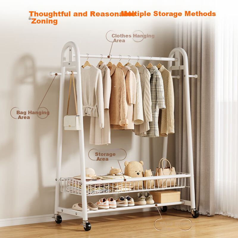 Shanshan Wooden Floor-Standing Coat Rack with Shoe Shelf for Bedroom Dormitory Living Room Clothes Hanger