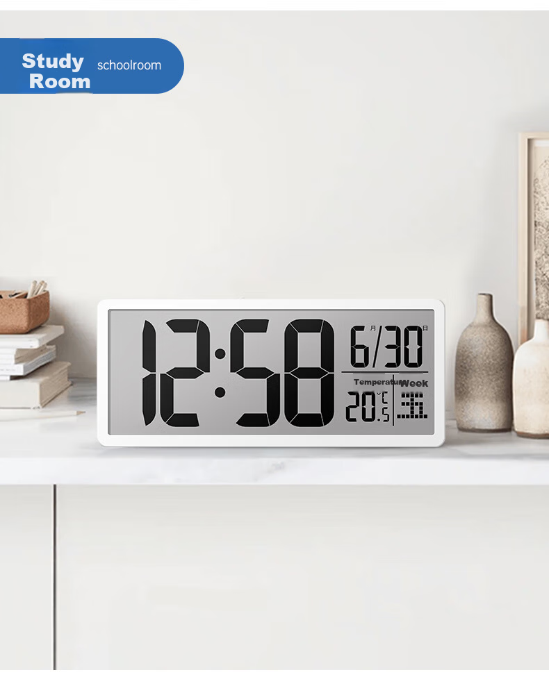 Mazhi Digital Wall Clock Electronic Desk Clock Living Room Table Clock Wall-Mounted Clock Perpetual Calendar Table Clock Creative Alarm Clock White 15