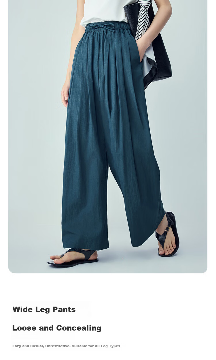 Giordano Women's Pants 2026 Summer New Pleated Casual Drawstring Elastic Waist Wide-Leg Pants 13416316 6
