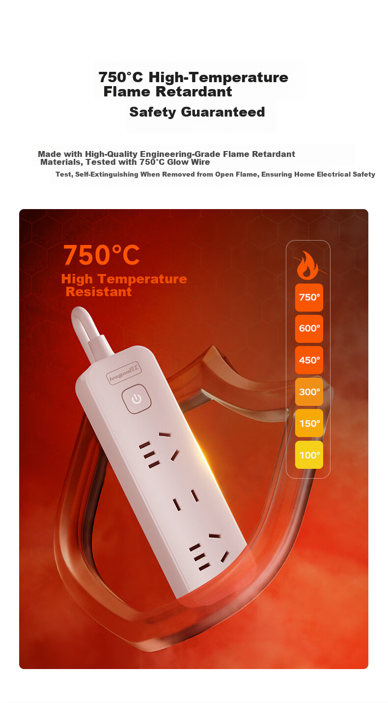 Lengon Safety Power Strip, Master Control 4-Outlet Combination Socket 1.8 Meters, Power Bar/Extension Cord/Power Strip for Dormitory, Home, Office Use R122-1.8 5