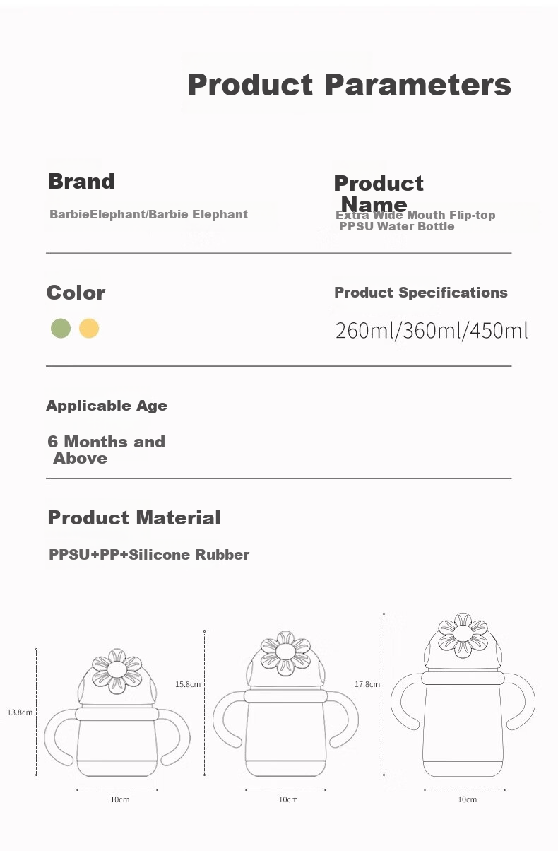 Babi Elephant PPSU Children's Water Bottle Primary School Straw Cup with Handle and Strap 360ml Peach Rabbit 14