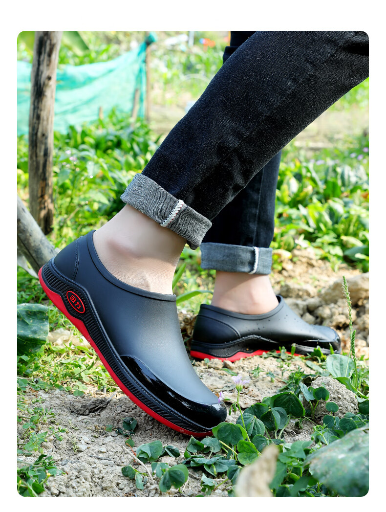 Warrior Men's Waterproof Low-Cut Kitchen Shoes Rain Boots Water Shoes Rubber Shoes 3539 Black Size 38 5