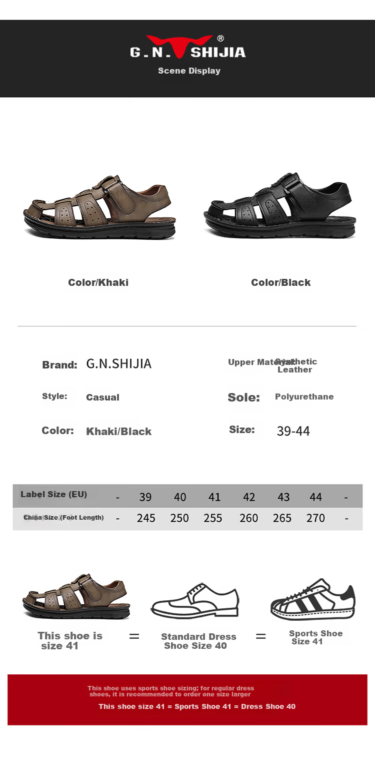 Bull Family Men's Summer Sandals Hollow Breathable Retro Thick Sole Durable Beach Shoes 17