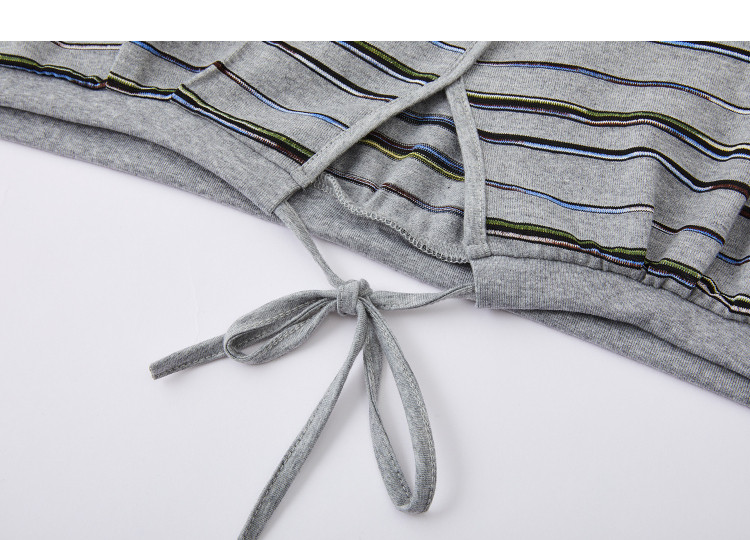 Demana [Cloud Oxygen Cotton Series] Summer Vintage Striped Sleeve-Covered Pleated Drawstring Slim Fit Petite T-Shirt for Women Premium Feel 16