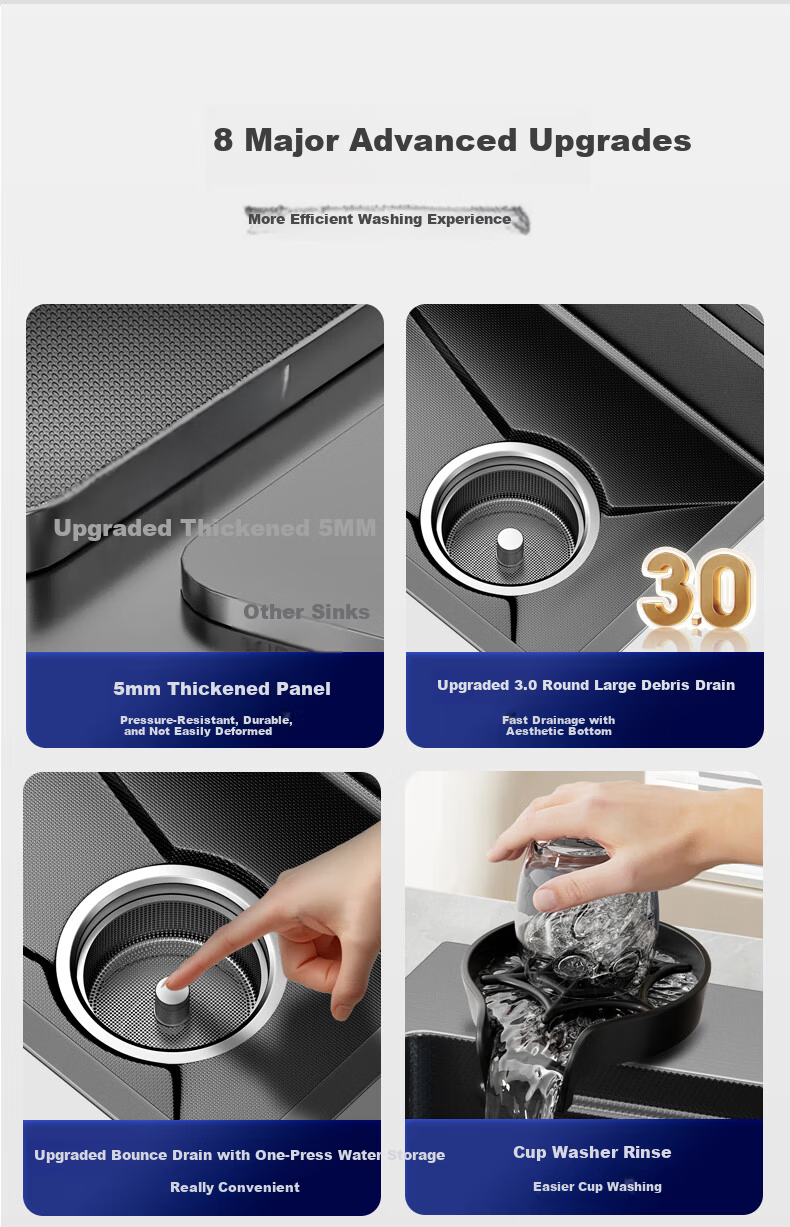 Haier 5.0 Kitchen Sink Nano Large Single Bowl Multifunctional Dishwasher Integrated Basin 304 Stainless Steel Pop-up Drain Vegetable Washing Basin 12