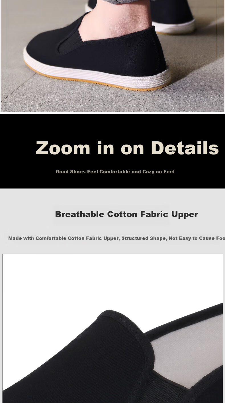 BUSHEYUAN Breathable Slip-On Traditional Beijing Cloth Shoes for Men, Chinese Style Thousand-Layer Sole Dad Shoes 9206 Black Size 41 9