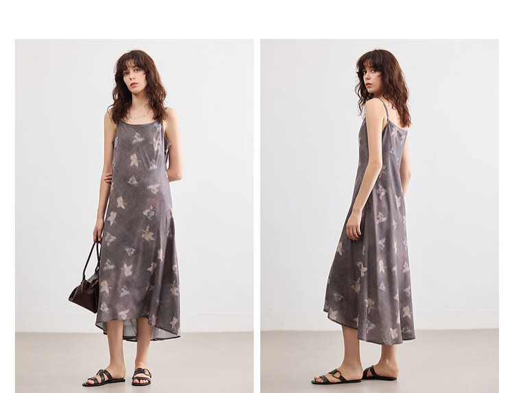 Demana Romantic Supreme Summer Elegant Floral A-Line Slim Lightweight Flowing Spaghetti Strap Mid-Length Dress for Women 7