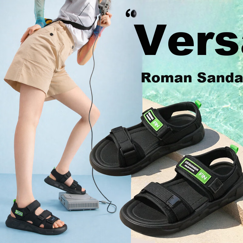 FOOTOPPO Magic Tape Roman Sandals Women Outdoor Flat Summer Comfortable Soft Sole Sports Casual Slippers