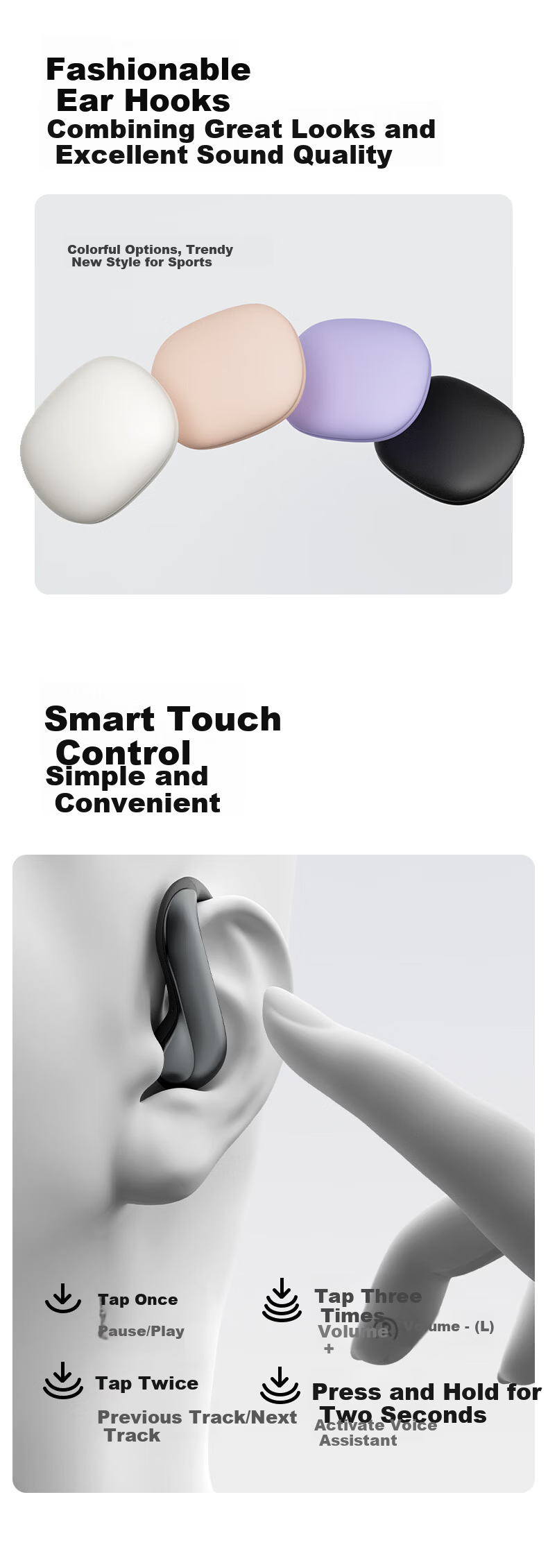 HP Open Ear S Sports Bluetooth Earphones Ear-Hook Running Waterproof Bone Conduction Long Battery Life Bluetooth 6.0 Gaming Music Android Apple Universal Night Black 13