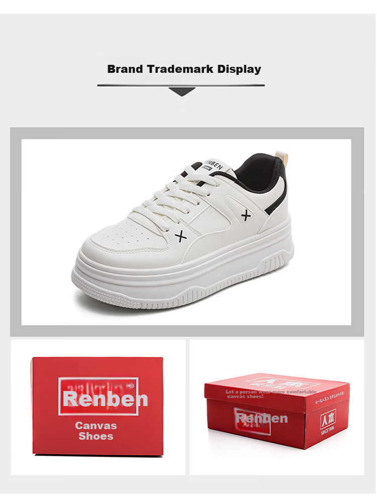 RENBEN Thick Sole Black Shoes 2026 Spring New Commuter High-Value Casual Versatile Height-Increasing Breathable Student Sneakers 16