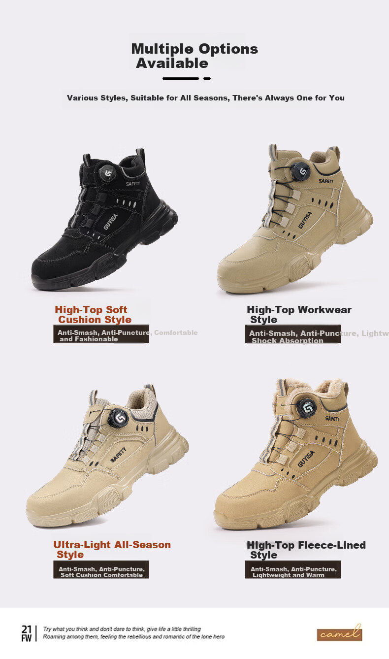 JUNBU Men's Steel Toe Safety Work Shoes Anti-Smash Puncture Lightweight Comfortable Functional Shoes F155BKT Size 44 13