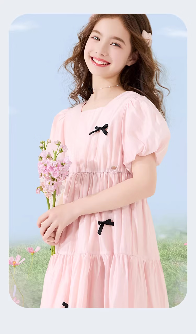 Disney Girls Summer Dress New Children's Princess Dress Large Kids Stylish Tencel Chiffon Dress EQ020 Pink 170 7