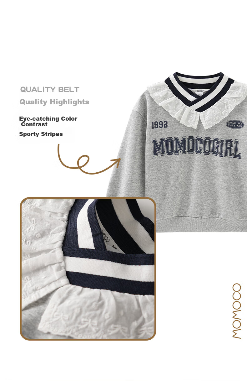 MOMOCO Girls' Sweatshirt Autumn Winter Kids Long Sleeve Stylish Sweet Ruffled Sweatshirt 02 Floral Gray Size 150 2