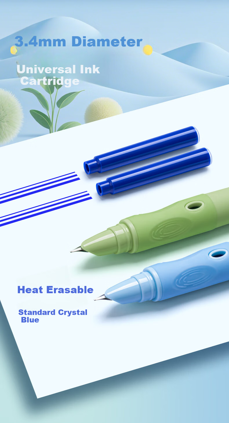 TRUECOLOR Blue Thermal Erasable Fountain Pen 0.38mm for Elementary Students Grade 3 Children Handwriting Practice Posture Correction Refillable Ink Cartridge High Appearance Unisex Beginner Fountain P 7