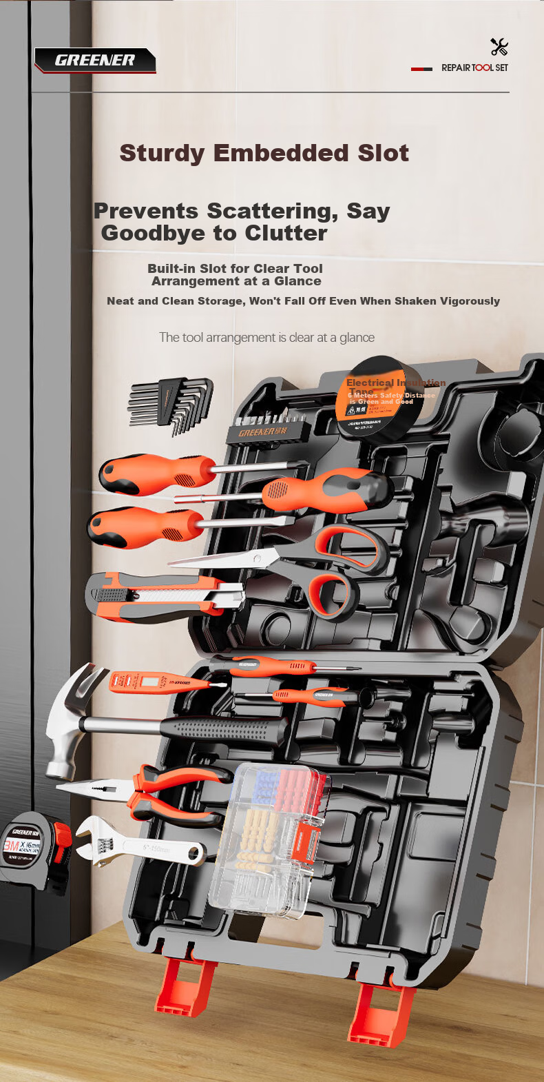 GREENER Household Toolbox Set Hardware Tool Kit Electrical Telecom Tools 32-Piece Set 4