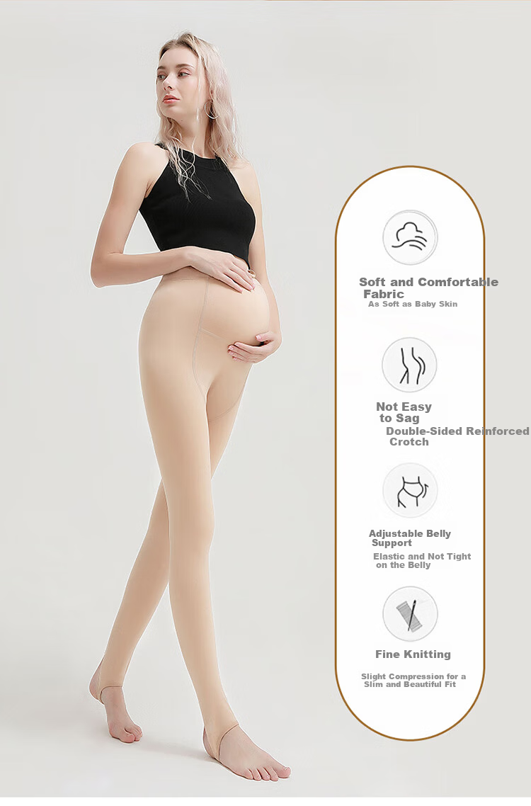 Langsha Maternity Leggings Spring and Autumn Thin Outerwear One-piece Adjustable Belly Support Fleece-lined Tights Black with Foot 3