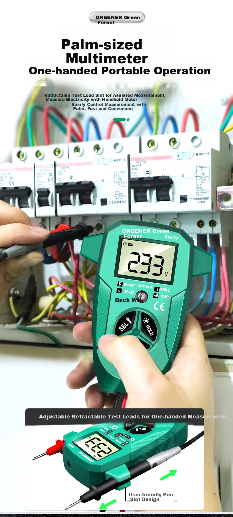 GREENER Digital Multimeter High-Precision Universal Smart Anti-Burn Backlit Large Screen Digital Display Electrician Multimeter Kit 4