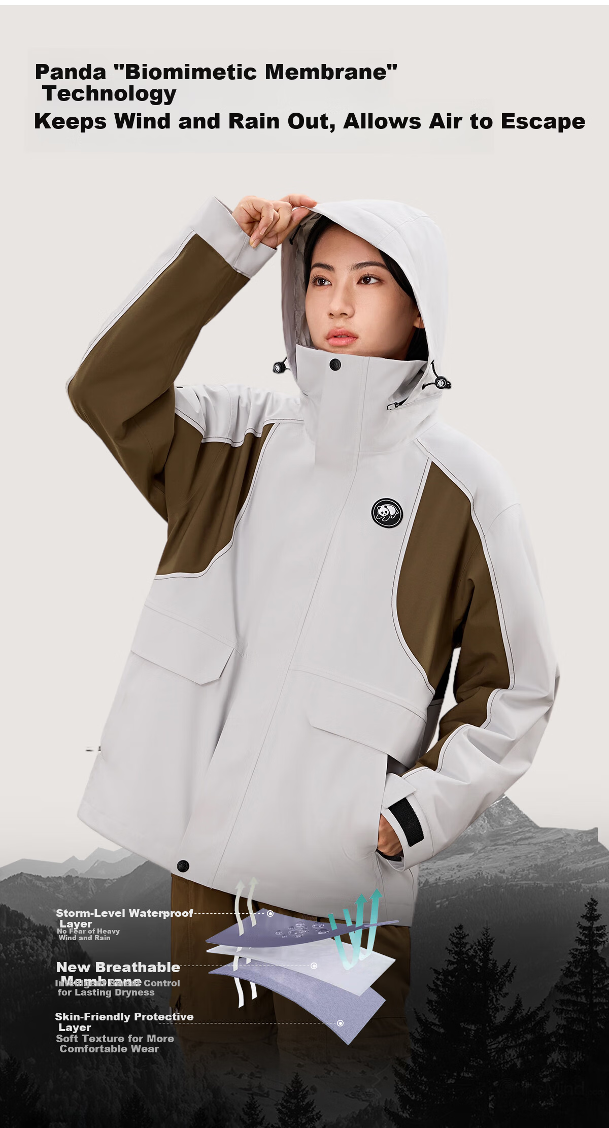 Panda Camel Series 3-in-1 Outdoor Jacket Unisex Windproof Rainproof Fleece Hiking Coat 1612, L 4