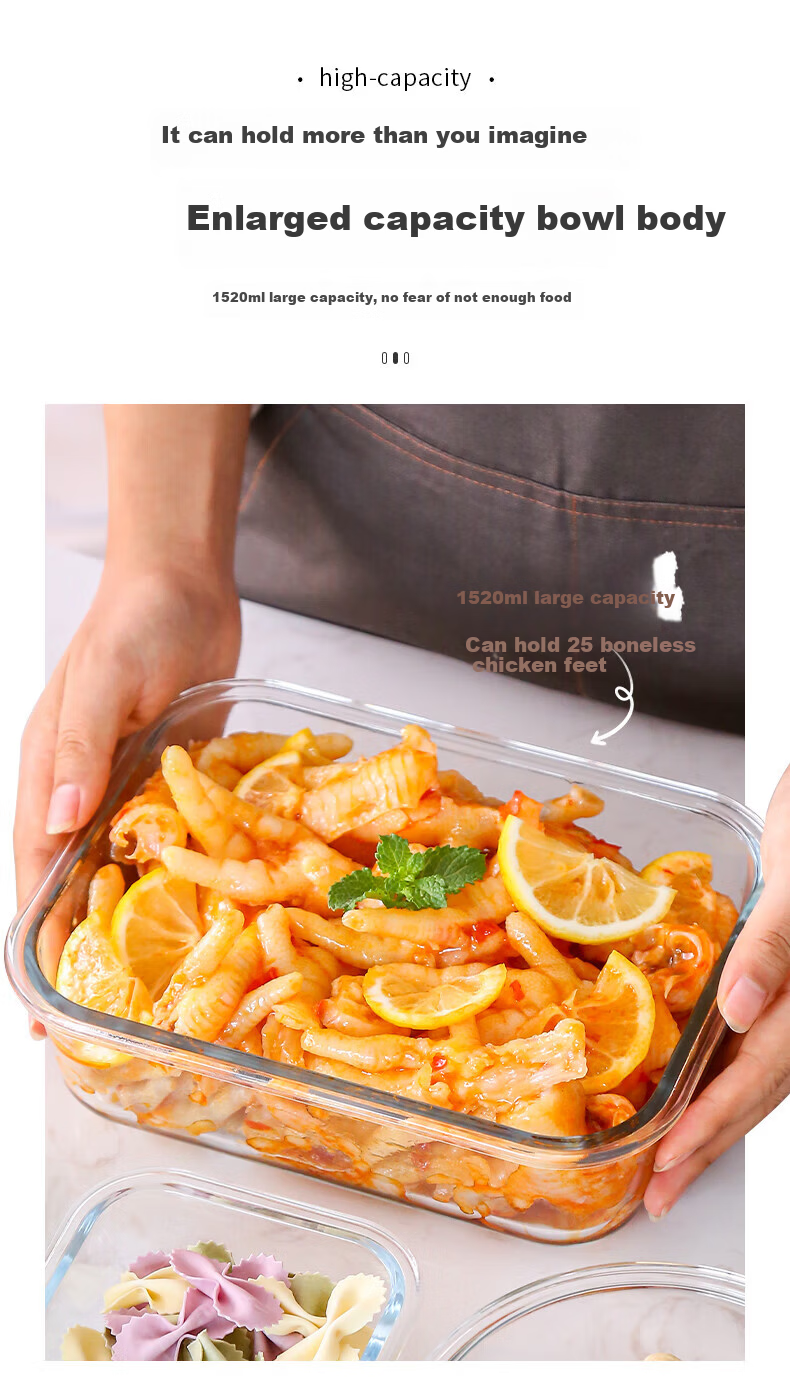 Cilock Large Capacity Glass Lunch Box Microwaveable Bento Box with Extra Large Long Compartments and Bag for Office Workers 2