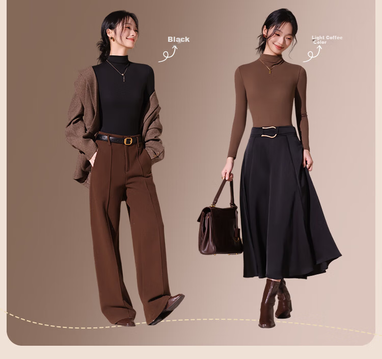 Urban Beauty Camellia Moisturizing Semi-Turtleneck Fleece-Lined Long Sleeve Base Layer Top for Women Autumn Winter High Elastic Soft Inner Wear 4