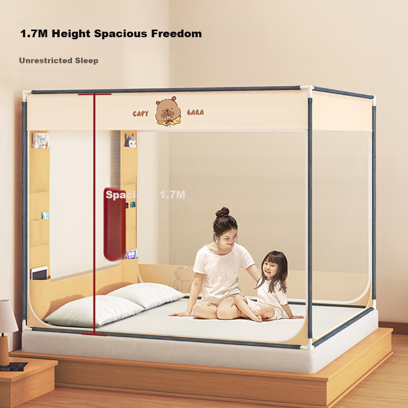 MUJI Class A Baby Crib Mosquito Net with Anti-Fall Bumper, Three-Door 1.8×2m with Reinforced Frame