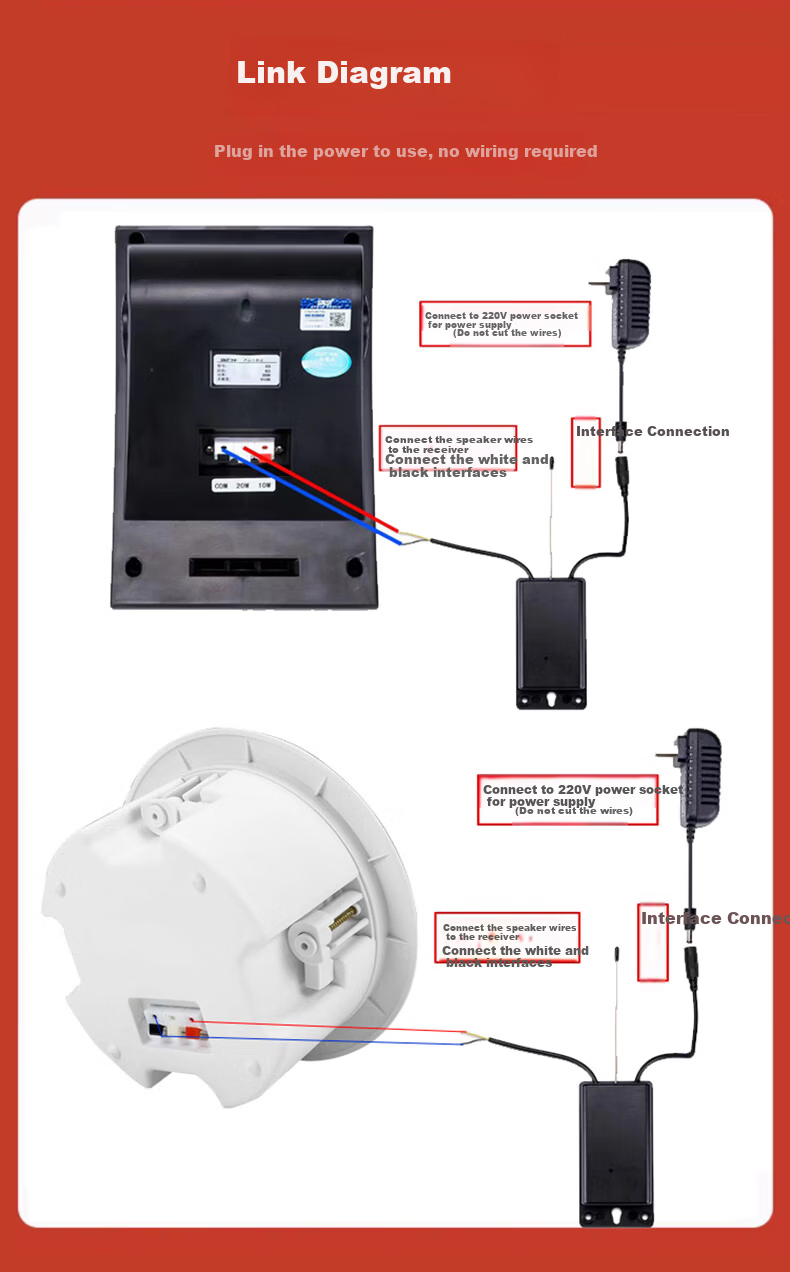 SAST 20W Wireless Bluetooth Wall-Mounted Speaker Set for Supermarket, Store, Classroom, Meeting Room, Indoor Wall-Mounted Background Music Public Broadcasting Speaker System, One-to-Two Wall Speakers 11