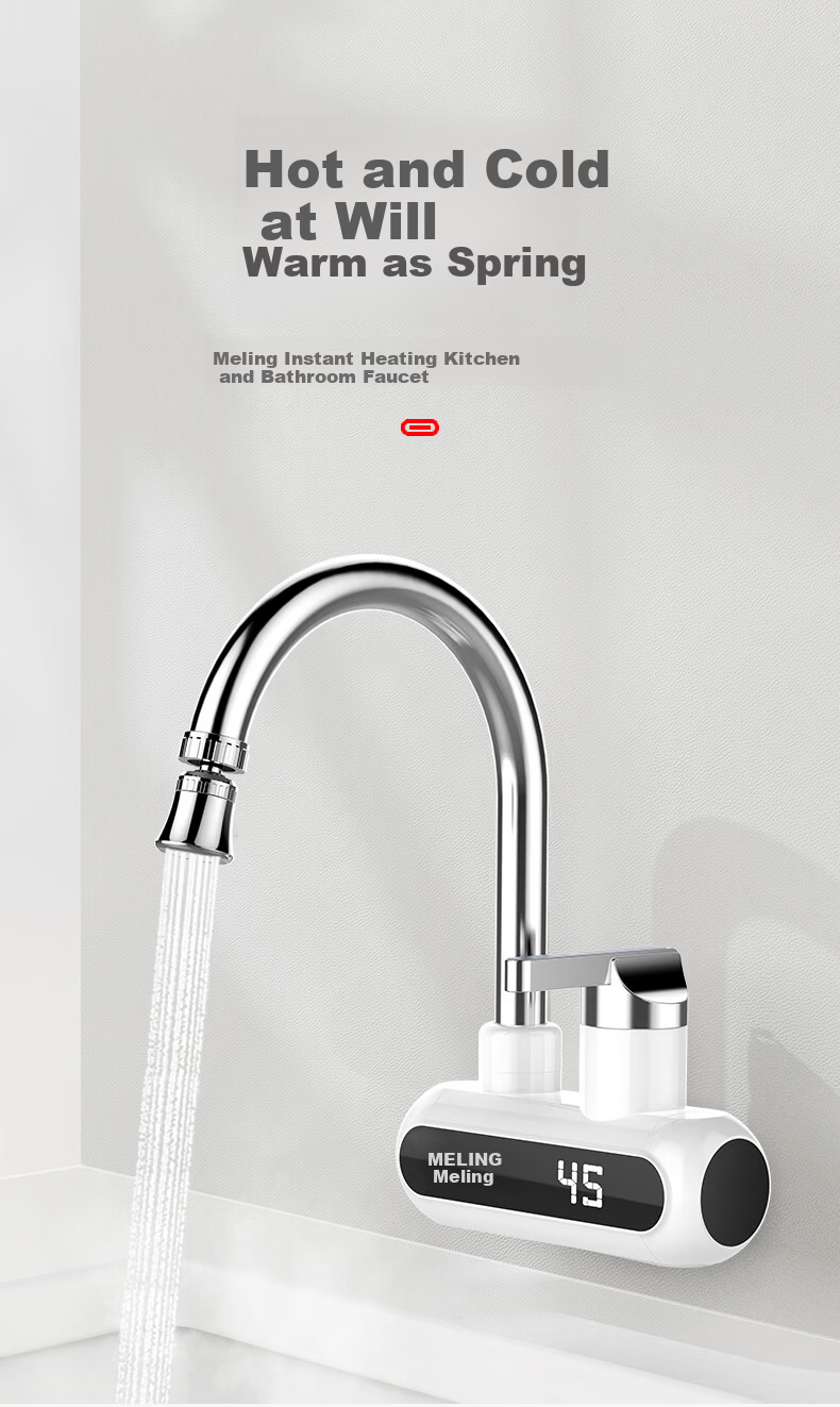 MeiLing Electric Instant Hot Water Faucet Side Inlet Electric Water Heater Hot Water Boiler Fast Heating Kitchen Small Water Heater Dual Use Hot and Cold Home Faucet MF-D303 White Model 4