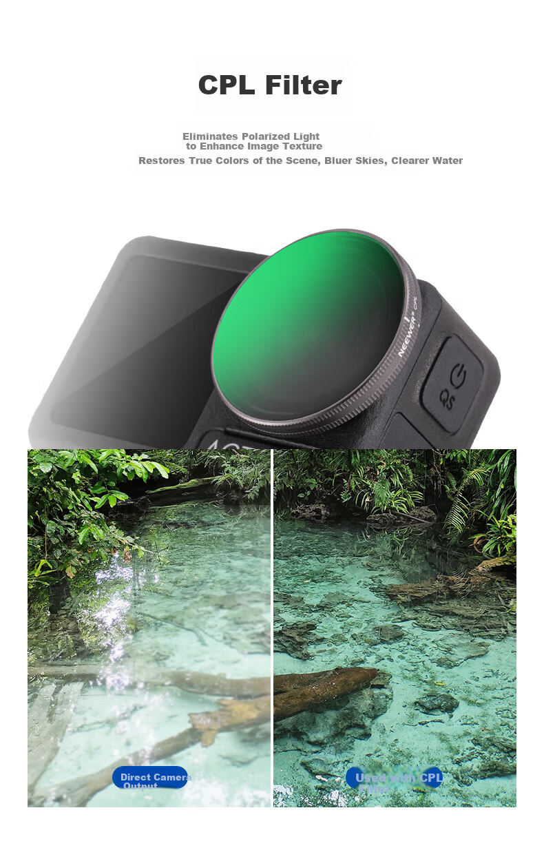 NEEWER DJI Osmo Action 4/5PRO Sports Camera Filter 2-Pack VND8-32/Enhancer Lens Threaded Black 3