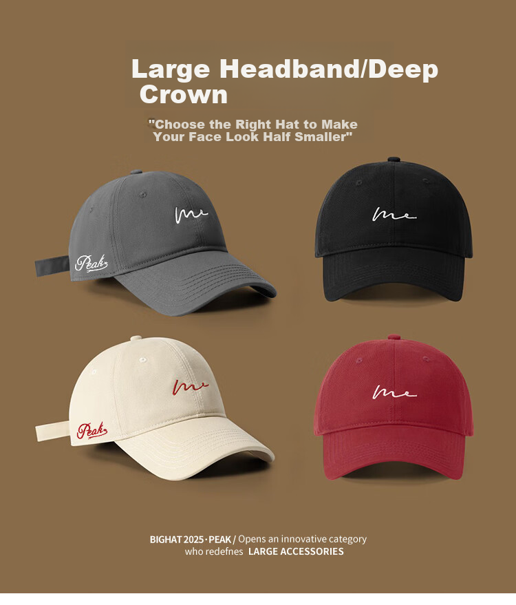 Peak Summer Sports Cap Fashion Simple Curved Brim Large Head Circumference Baseball Cap Sun Protection Embroidered Duckbill Hat 1