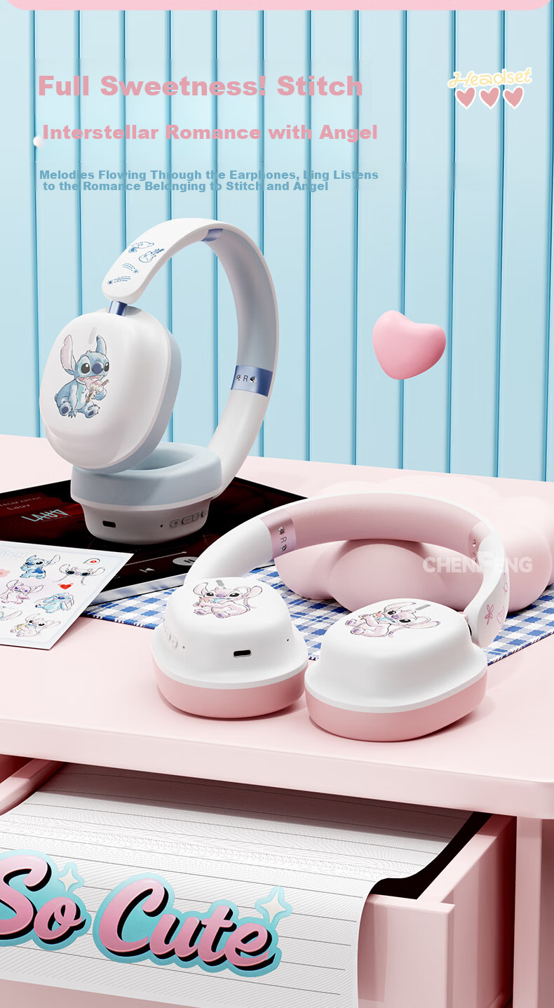 DISNEY DS-21 Stitch Over-Ear Bluetooth Wireless Noise-Cancelling Headphones Couple Edition Office Computer Music Headset Student Valentine's Day Gift Box 3
