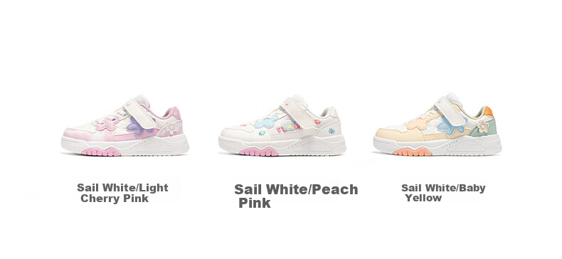 XTEP Kids Girls Flower Velcro Leather Panel Shoes Sail White/Peach Pink Size 28 12