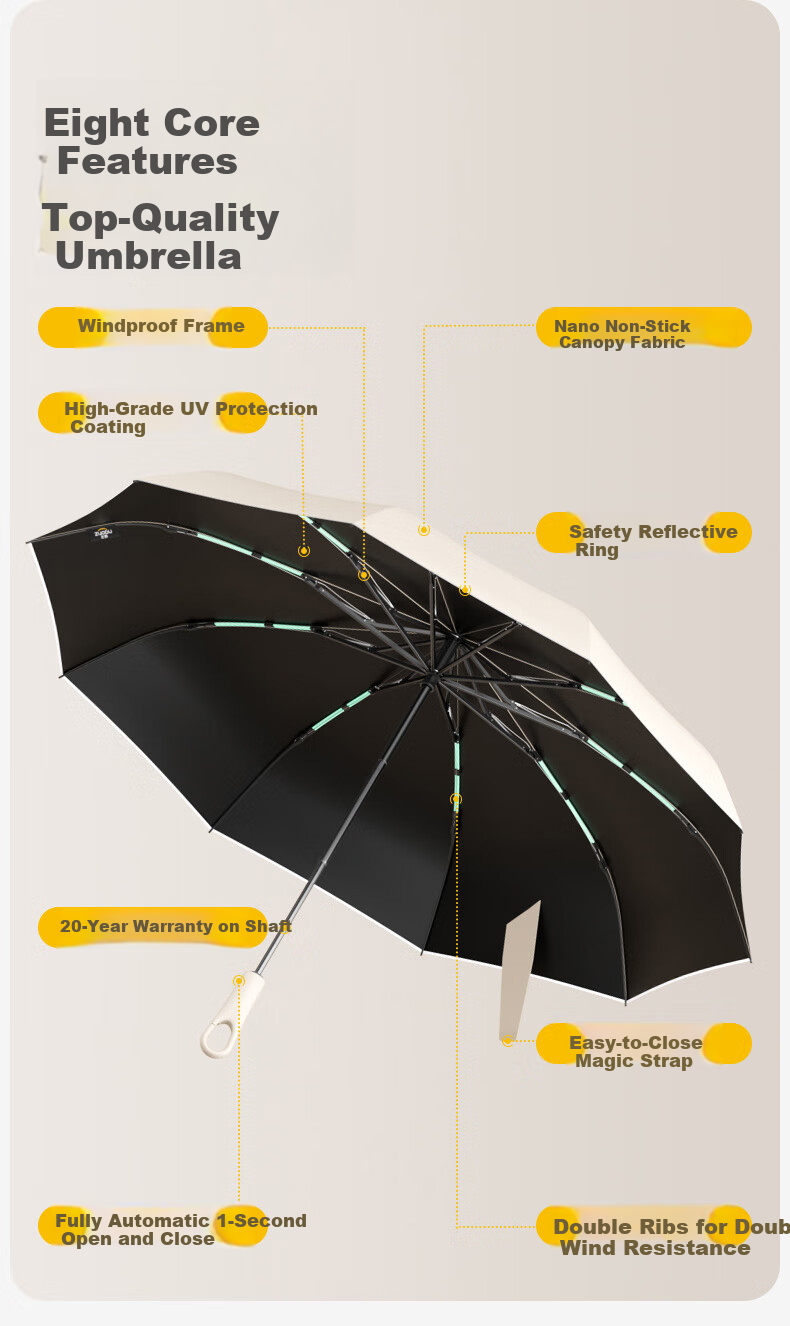 ZUODU Automatic Large Reinforced Thickened Men's and Women's Black Coating Reverse Umbrella with Ring Buckle for Students 2