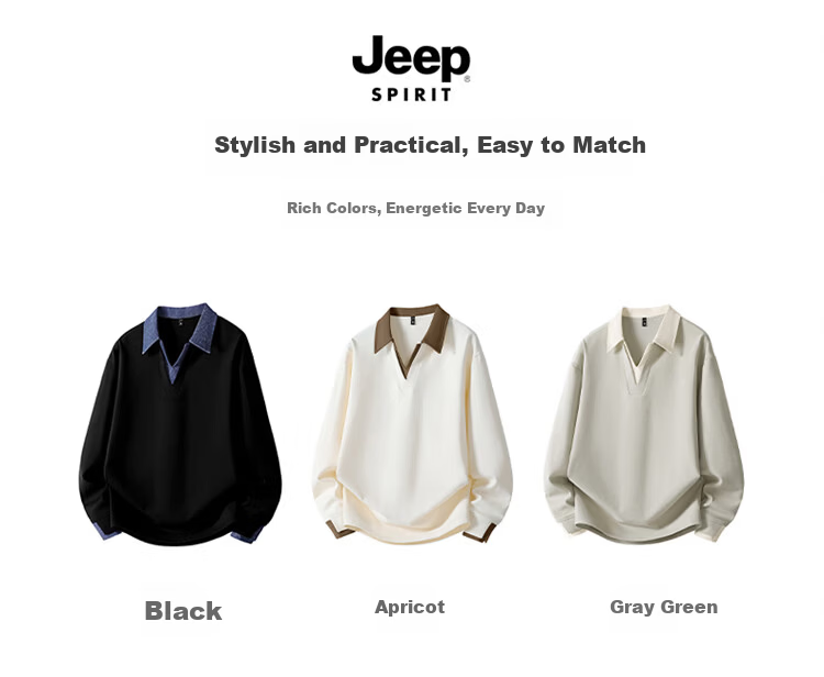 JEEP SPIRIT Men's American Style Turn-Down Collar Sweatshirt Spring Fake Two-Piece Color Block Long Sleeve Shirt Black M 3