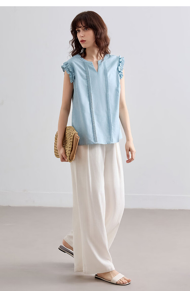 Demana [With Linen Cotton] Summer Elegant Commuter V-Neck Ruffled Loose Blouse for Women 19
