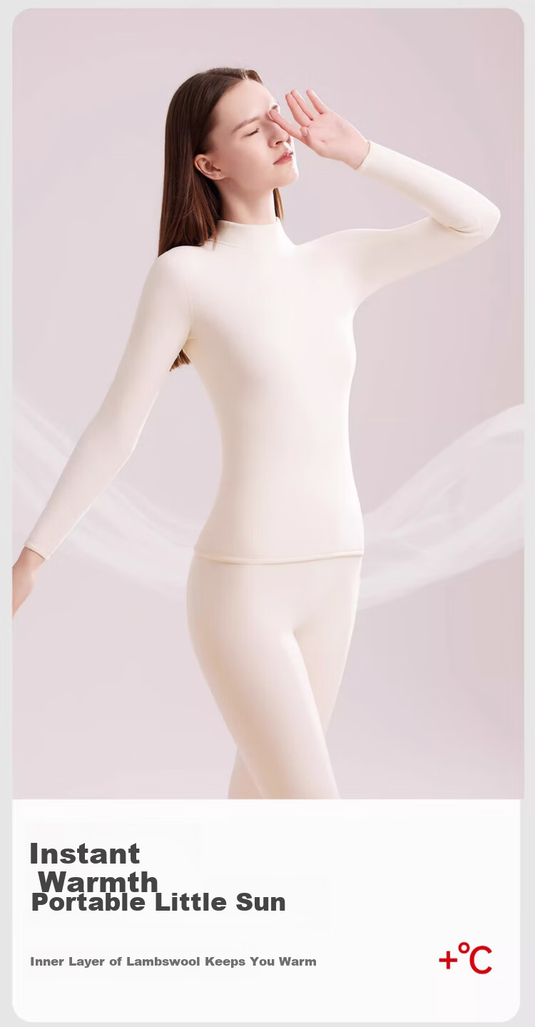 LangSha Women's Thermal Underwear Set Fleece Lined Thickened Winter Lamb Wool Heat Retaining High Neck Top and Bottom Pajamas 3