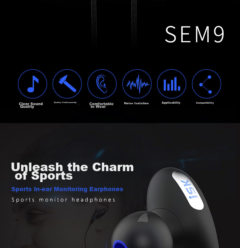 ISK SEM9 In-Ear Sports Monitoring Headphones for Mobile Phones, Computers, Sound Cards, Karaoke, Recording, Live Streaming Monitoring with Ear Return, High-Fidelity Gaming And Music Earplugs, Comfortable to Wear 2