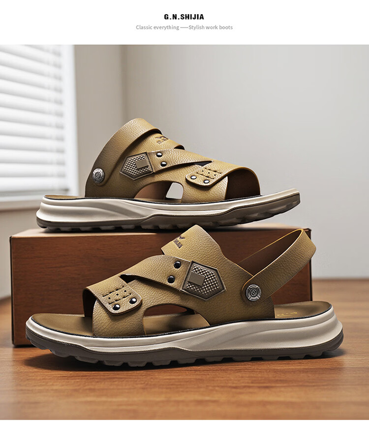 Bull Family Men's Leather Sandals Summer New Soft Sole Comfortable Dual-Purpose Outdoor Casual Beach Shoes 24