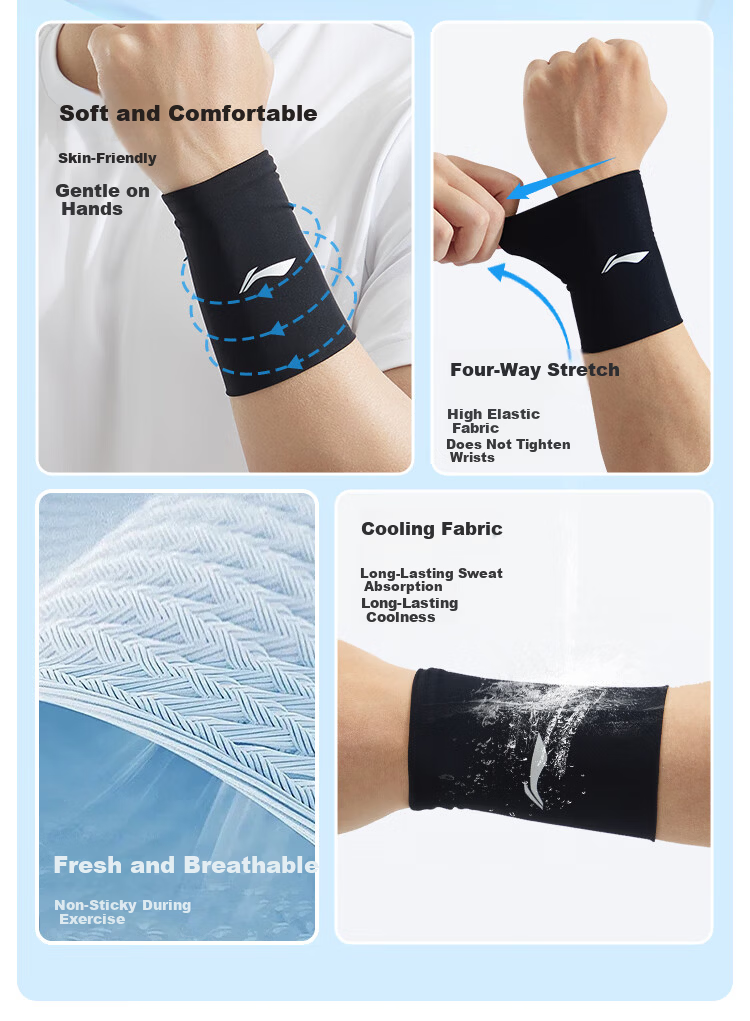 LI-NING Sports Wristband Cooling Sweat Towel Summer Lightweight Running Sweat-Absorbing Volleyball Badminton Wrist Support 4