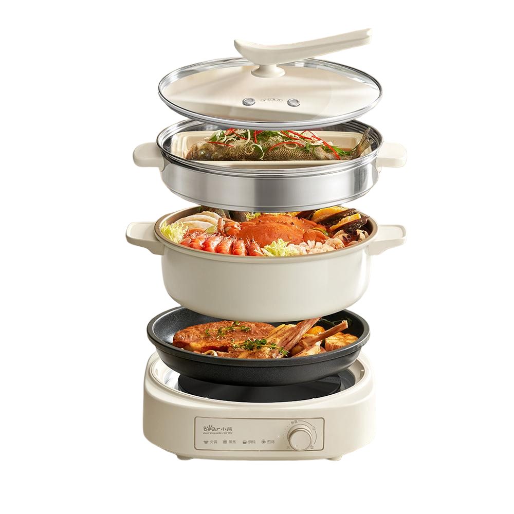 Bear Electric Hot Pot, Multifunctional Cooking Pot, Detachable Electric Cooker for Home Use, Large Capacity 5L Non-Stick Pot for Hot Pot, M50B7