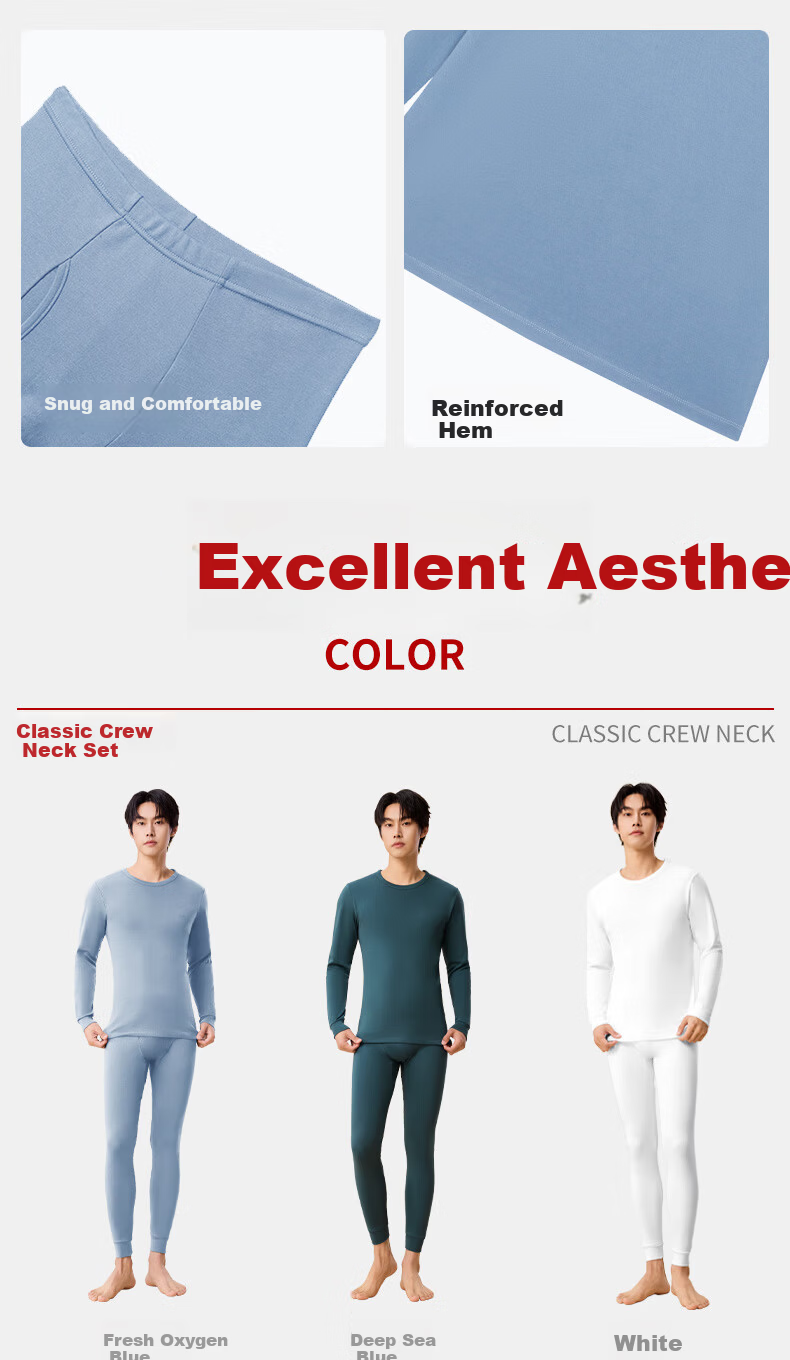 Miiow Men's Thermal Underwear Set 100% Cotton Class A Baby Cotton Antibacterial Autumn Shirt and Pants 9